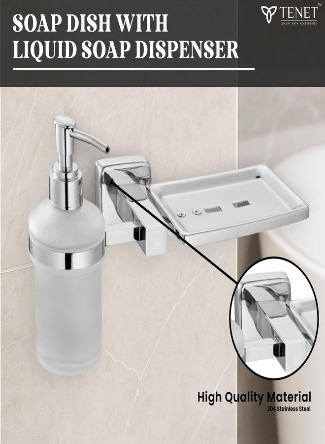 TENET Wall Mounted Soap Dish with Liquid Soap Dispenser | Stainless Steel Soap Tray with Pump Bottle Holder | 2 in 1 Bathroom Accessories Set (Chrome) | 1 Year Warranty - Image 4